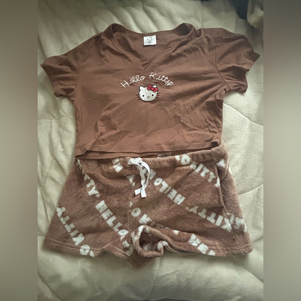 A brown, hello Kitty pajama set